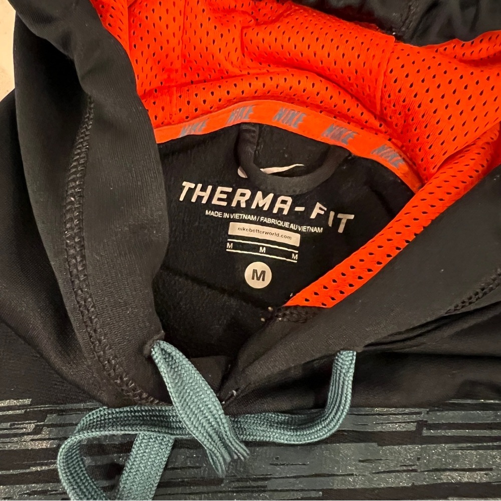 Nike Therma-Fit Hoodie navy Blue Orange Sweatshirt Pullover embroidered Swoosh - Picture 2 of 5